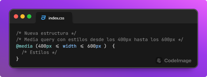 Uso de width en media query con dos valores sin las propiedades max-width y min-width